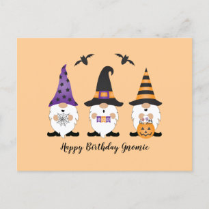 Carte Postale Joyeux anniversaire Gnomie Halloween violet orange