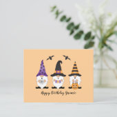 Carte Postale Joyeux anniversaire Gnomie Halloween violet orange (Debout devant)