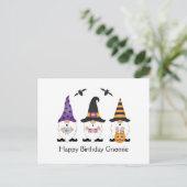 Carte Postale Joyeux Anniversaire Gnomie Halloween Violet Orange (Debout devant)