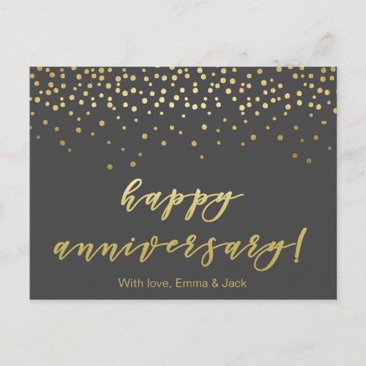 Carte Postale Joyeux Anniversaire - Gold Script & Confetti (Devant)