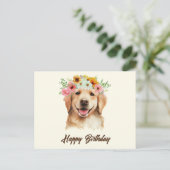Carte Postale Joyeux Anniversaire Golden Retriever avec des Fleu (Debout devant)