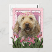Carte Postale Joyeux anniversaire - Goldendoodle (Devant / Derrière)