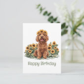 Carte Postale Joyeux Anniversaire Goldendoodle Chien Tournesol C (Debout devant)