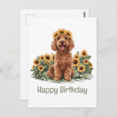 Carte Postale Joyeux Anniversaire Goldendoodle Chien Tournesol C (Devant / Derrière)