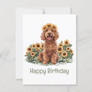 Carte Postale Joyeux Anniversaire Goldendoodle Chien Tournesol C