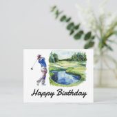 Carte Postale Joyeux Anniversaire Golfeur Golf (Debout devant)