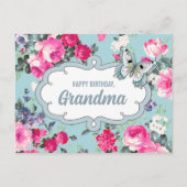 Carte Postale Joyeux anniversaire, grand-mère. Fleurs et papillo (Devant)
