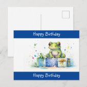 Carte Postale Joyeux Anniversaire Grenouille verte mignonne avec (Devant / Derrière)