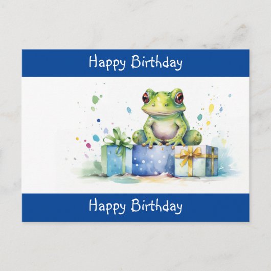 Carte Postale Joyeux Anniversaire Grenouille verte mignonne avec (Devant)