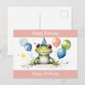 Carte Postale Joyeux Anniversaire Grenouille verte mignonne avec (Devant / Derrière)