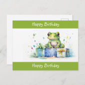 Carte Postale Joyeux Anniversaire Grenouille verte mignonne avec (Devant / Derrière)