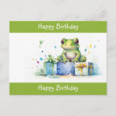 Carte Postale Joyeux Anniversaire Grenouille verte mignonne avec (Devant)