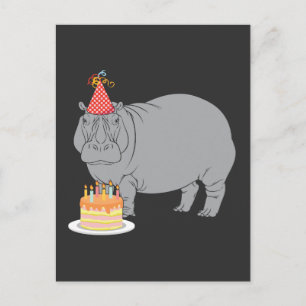 Carte Postale Joyeux anniversaire Hippo Zoo Animal Party Casquet