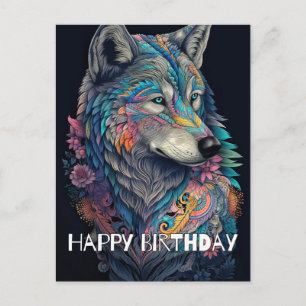 Carte Postale Joyeux Anniversaire Illustration de Hunter Wolf