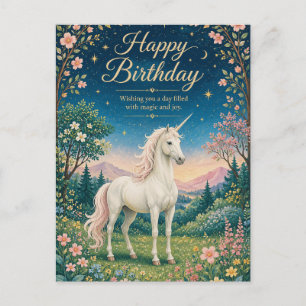 Carte Postale Joyeux Anniversaire Jardin Floral Licorne Magique