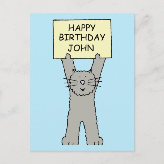 Carte Postale Joyeux anniversaire John Cartoon Cat (Devant)