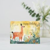 Carte Postale Joyeux Anniversaire Joli Alpaca et Nature Abstrait (Debout devant)