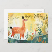 Carte Postale Joyeux Anniversaire Joli Alpaca et Nature Abstrait (Devant / Derrière)