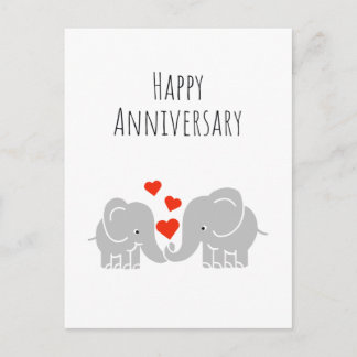 Carte Postale Joyeux Anniversaire - Joli Couple d'Éléphants