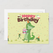 Carte Postale Joyeux Anniversaire Joli Crocodile de Dessin Animé (Devant / Derrière)