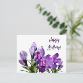 Carte Postale Joyeux anniversaire joli fleurs de crocus mauve fl (Debout devant)