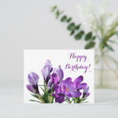 Carte Postale Joyeux anniversaire joli fleurs de crocus mauve fl (Debout devant)