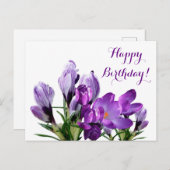 Carte Postale Joyeux anniversaire joli fleurs de crocus mauve fl (Devant / Derrière)