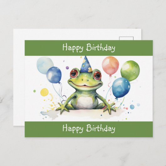 Carte Postale Joyeux Anniversaire joli grenouille verte avec bal (Devant / Derrière)