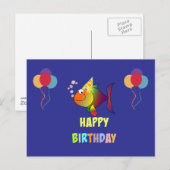 Carte Postale Joyeux anniversaire, joli poisson de dessin animé  (Devant / Derrière)
