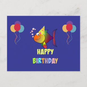 Carte Postale Joyeux anniversaire, joli poisson de dessin animé