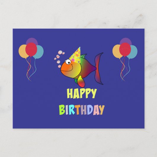 Carte Postale Joyeux anniversaire, joli poisson de dessin animé  (Devant)
