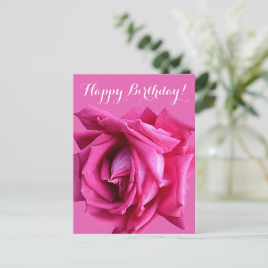 Carte Postale Joyeux anniversaire joli rose chaud rose floral si (Debout devant)