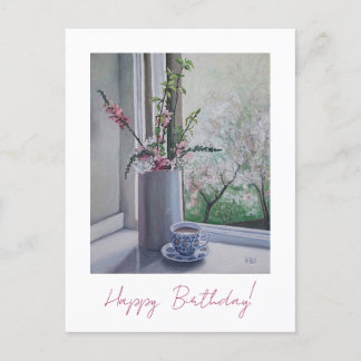 Carte Postale Joyeux anniversaire joli rose fleurs printanières