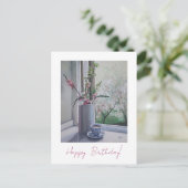 Carte Postale Joyeux anniversaire joli rose fleurs printanières (Debout devant)