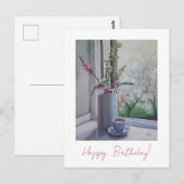 Carte Postale Joyeux anniversaire joli rose fleurs printanières  (Devant / Derrière)