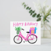 Carte Postale JOYEUX ANNIVERSAIRE Joli vélo rose personnalisé  (Debout devant)