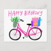 Carte Postale JOYEUX ANNIVERSAIRE Joli vélo rose personnalisé  (Devant)