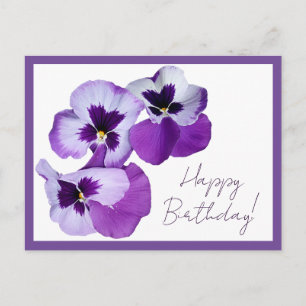 Carte Postale Joyeux anniversaire joli violet fleurs de pansemen