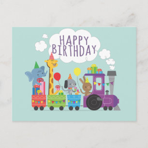 Carte Postale Joyeux anniversaire joli zoo animal personnages tr