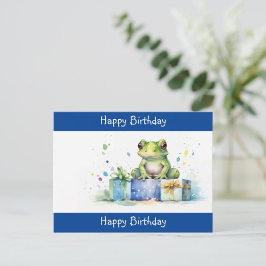 Carte Postale Joyeux Anniversaire jolie grenouille verte avec de (Debout devant)