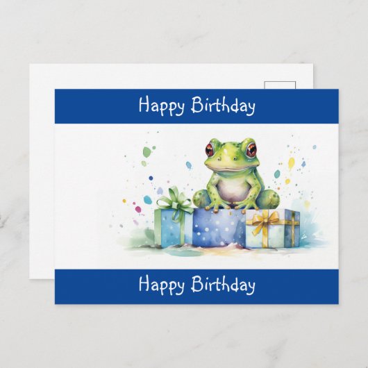Carte Postale Joyeux Anniversaire jolie grenouille verte avec de (Devant / Derrière)