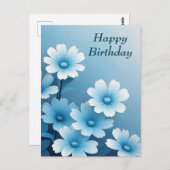 Carte Postale Joyeux Anniversaire Jolies Fleurs Bleues (Devant / Derrière)