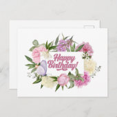 Carte Postale Joyeux Anniversaire Jolis Fleurs Aquarelle Vintage (Devant / Derrière)