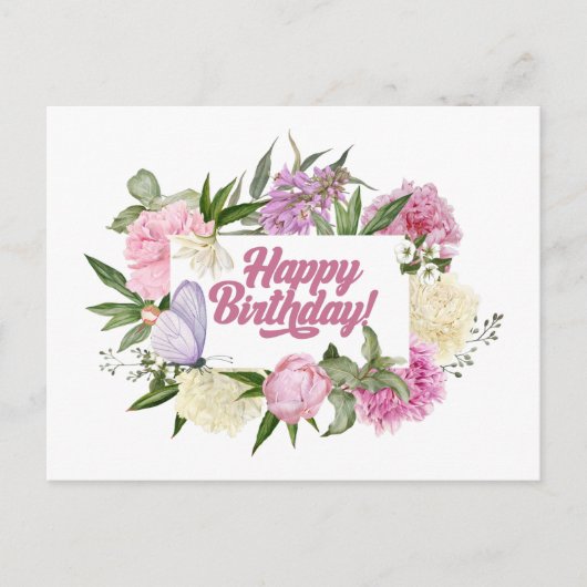 Carte Postale Joyeux Anniversaire Jolis Fleurs Aquarelle Vintage (Devant)