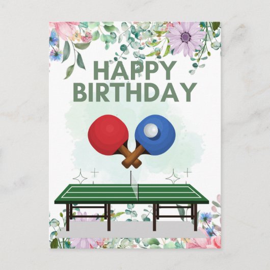 Carte Postale Joyeux Anniversaire Joueur de Tennis de Table Ping (Devant)