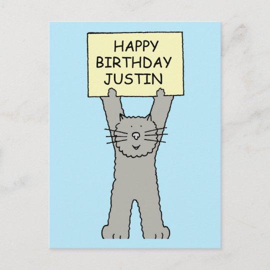 Carte Postale Joyeux Anniversaire Justin Cartoon Cat Zazzle Be