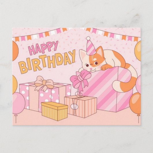 Carte postale joyeux anniversaire Kawaii (Devant)