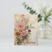 Carte Postale Joyeux Anniversaire Lady Grunge Floral 17 (Debout devant)