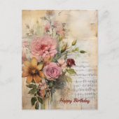 Carte Postale Joyeux Anniversaire Lady Grunge Floral 17 (Devant)