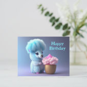 Carte Postale Joyeux Anniversaire, Lama mangeant un cupcake (Debout devant)